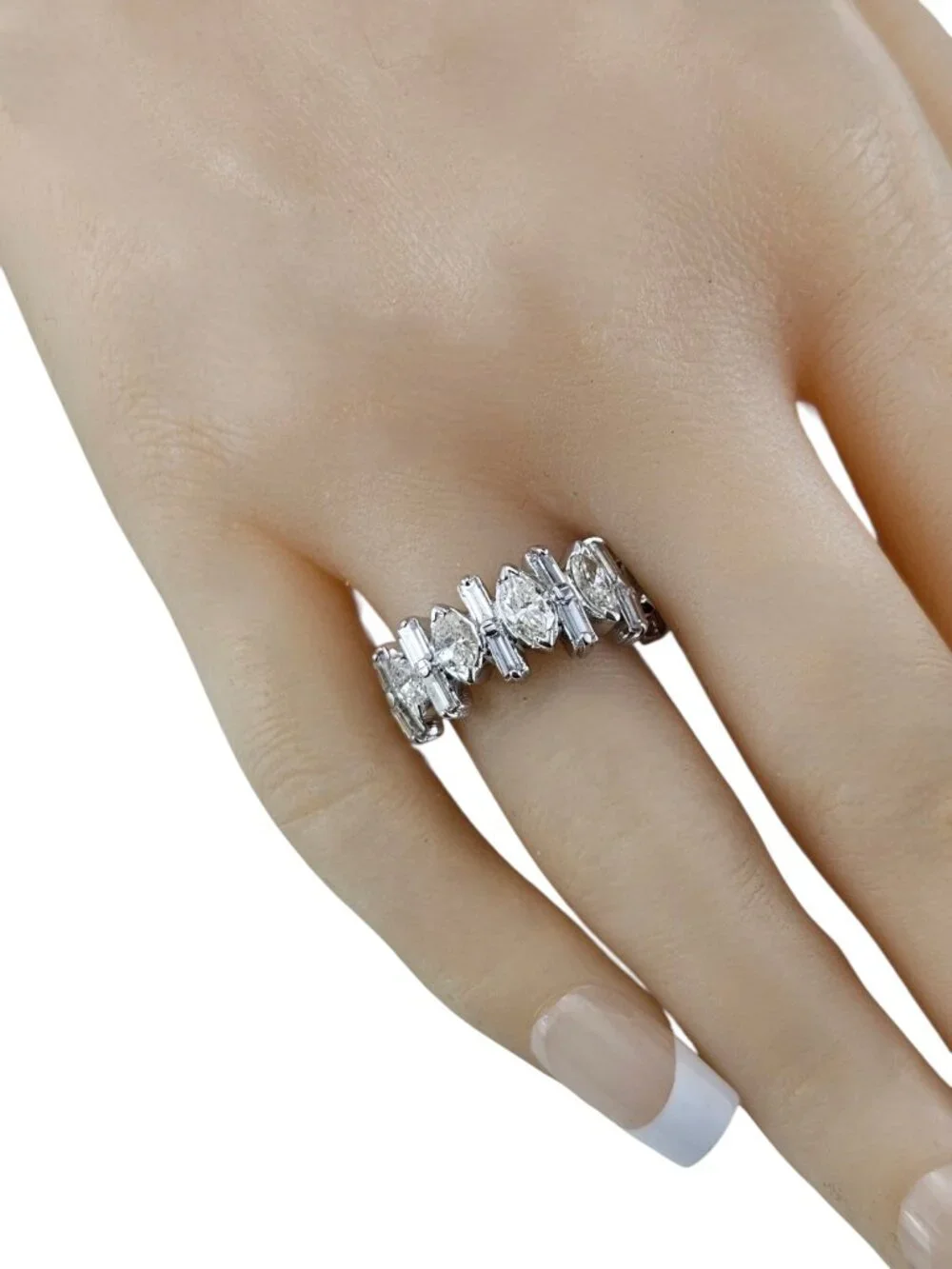 Platinum Marquis and Baguette Diamond Ring Size 7.25 #25246